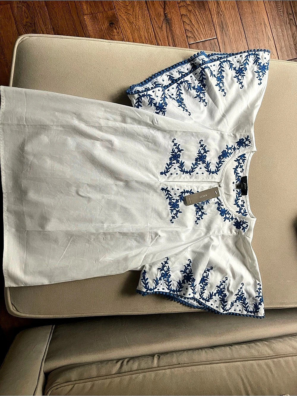 J.Crew Embroidered Blouse in White & Blue Size Small NWT